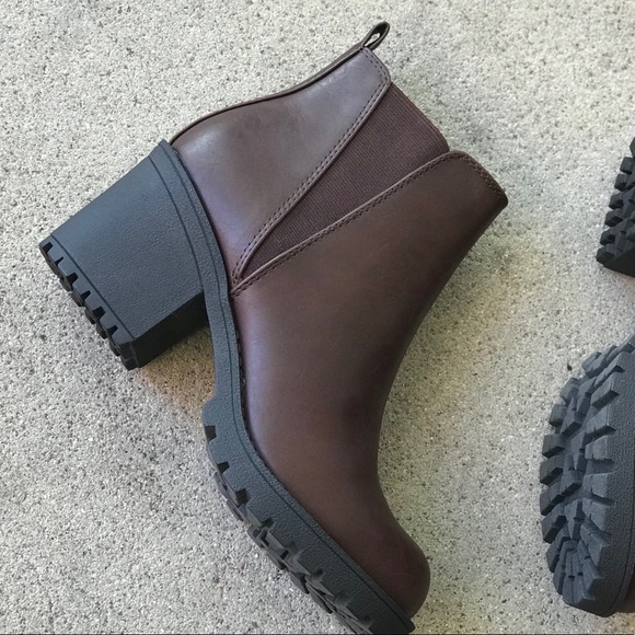 Soda Origami Brown Faux Leather Lug Chunky Boot - Picture 3 of 7